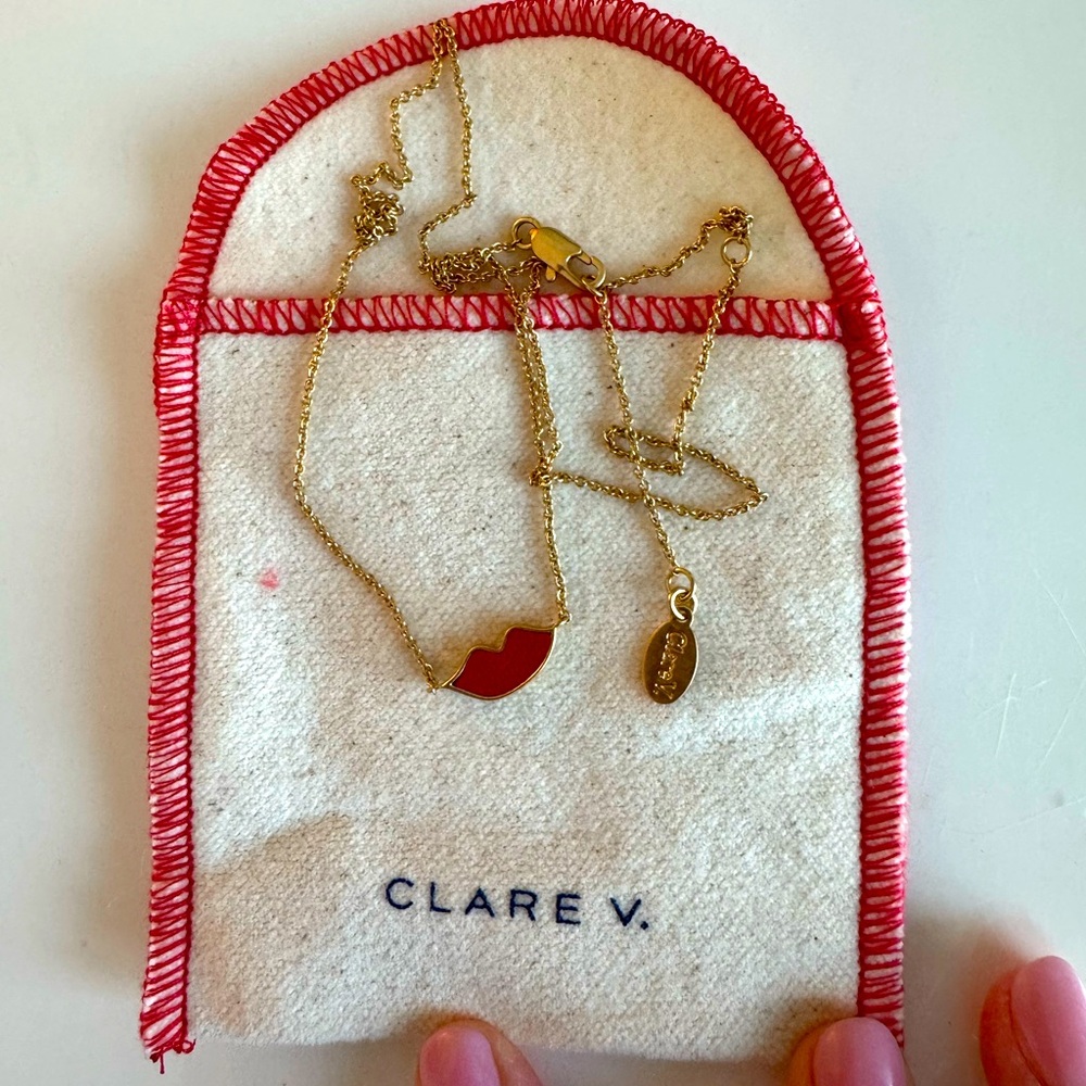 Clare V Lips Necklace - Red & Gold